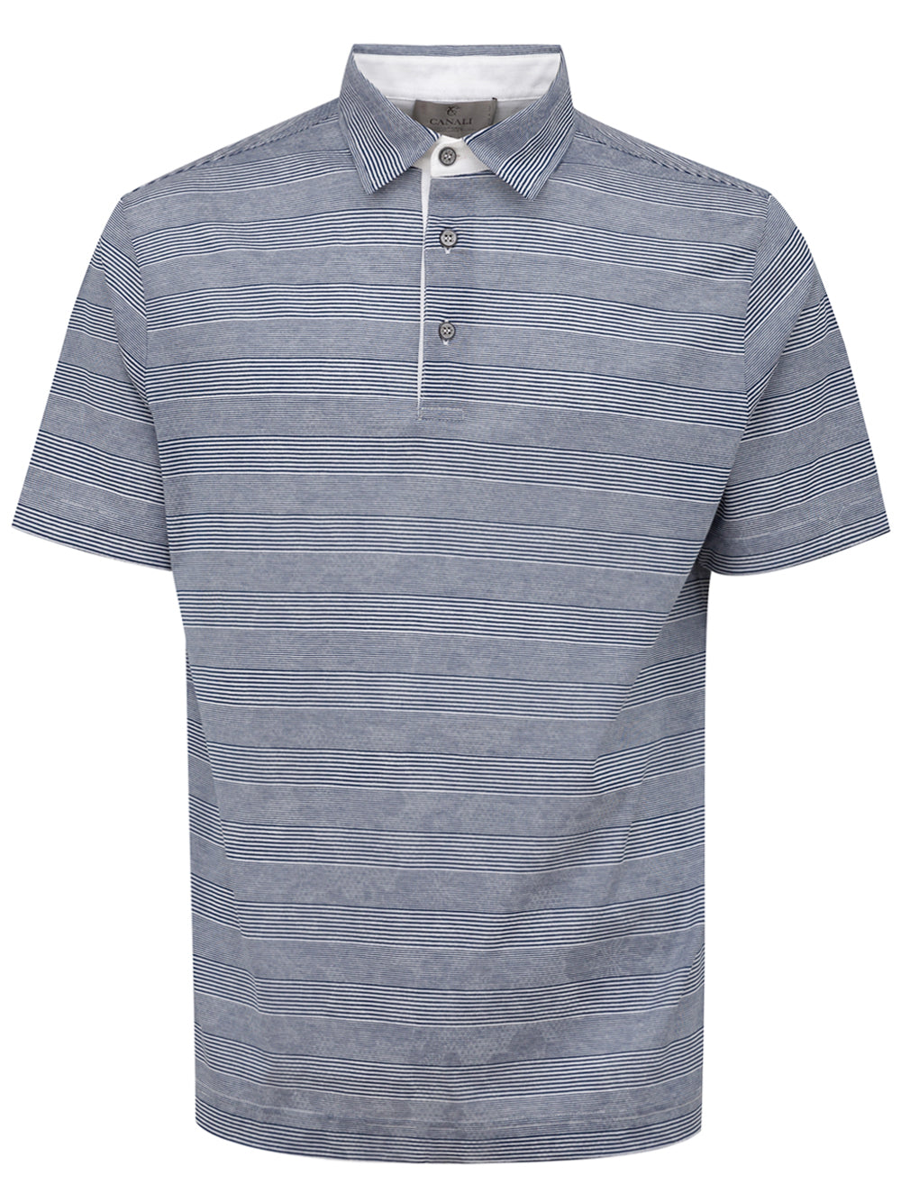 Polo Canali blu a righe manica corta