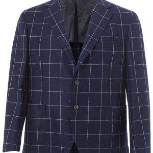 Blue wool jacket with contrasting paintings