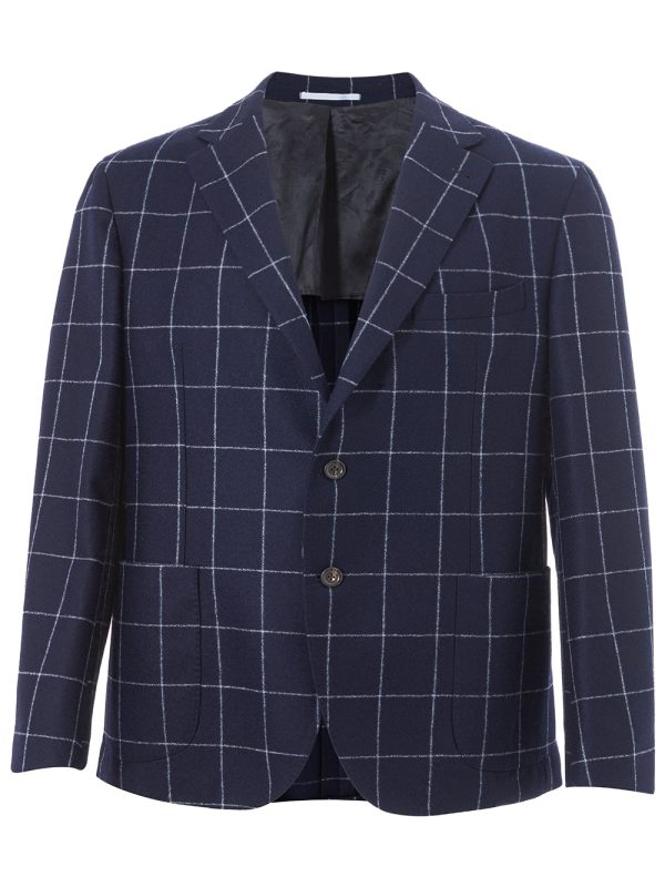 Blue wool jacket with contrasting paintings