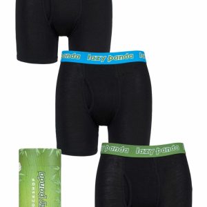 Mens 3 Pack SOCKSHOP Lazy Panda Bamboo Boxer Shorts Black / Red / Green Extra Large