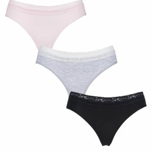 Women's 3 Pair SOCKSHOP Lazy Panda Bamboo Briefs Black / Grey / Pink 10 Ladies