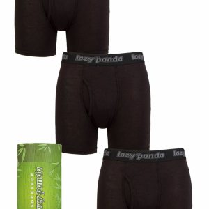 Mens 3 Pack SOCKSHOP Lazy Panda Bamboo Boxer Shorts Black Large