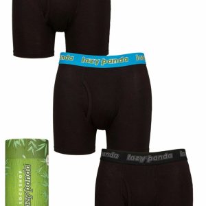 Mens 3 Pack SOCKSHOP Lazy Panda Bamboo Boxer Shorts Black / Red / Blue Medium