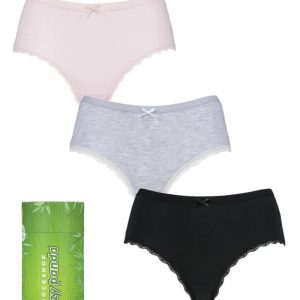 Women's 3 Pair SOCKSHOP Lazy Panda Bamboo Low Rise Shorties Black / Grey / Pink 14 Ladies