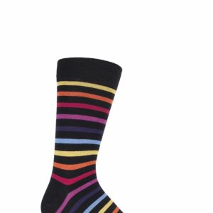 SOCKSHOP 1 Pair Striped Colour Burst Bamboo Socks with Smooth Toe Seams Chasing Rainbows 12-14 Mens