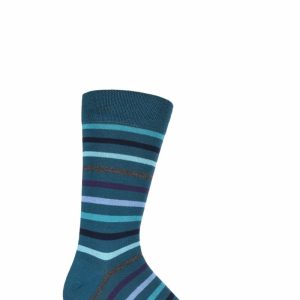 SOCKSHOP 1 Pair Striped Colour Burst Bamboo Socks with Smooth Toe Seams Green Is The Colour 12-14 Mens