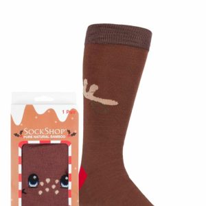 Mens and Women's SOCKSHOP 1 Pair Lazy Panda Bamboo Fun & Novelty Socks Rudolph 12-14 Mens