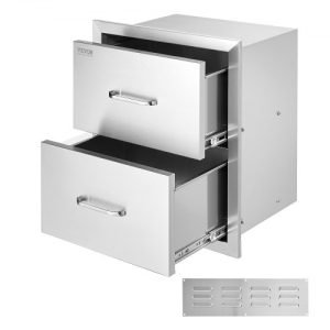 17.7"x20.5" OUTDOOR KITCHEN / BBQ ISLAND STAINLESS STEEL DOUBLE STORAGE DRAWERS