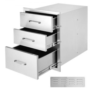 Stainless Steel BBQ 3-Drawer Storage 45x58 cm Kitchen Drawers Door Chrome Plated
