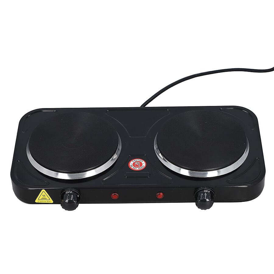 1000W Double Hot Plate for Cooking Includes 5 Level of Pressure and Powered by UK standard size plug Temperature Control - Black