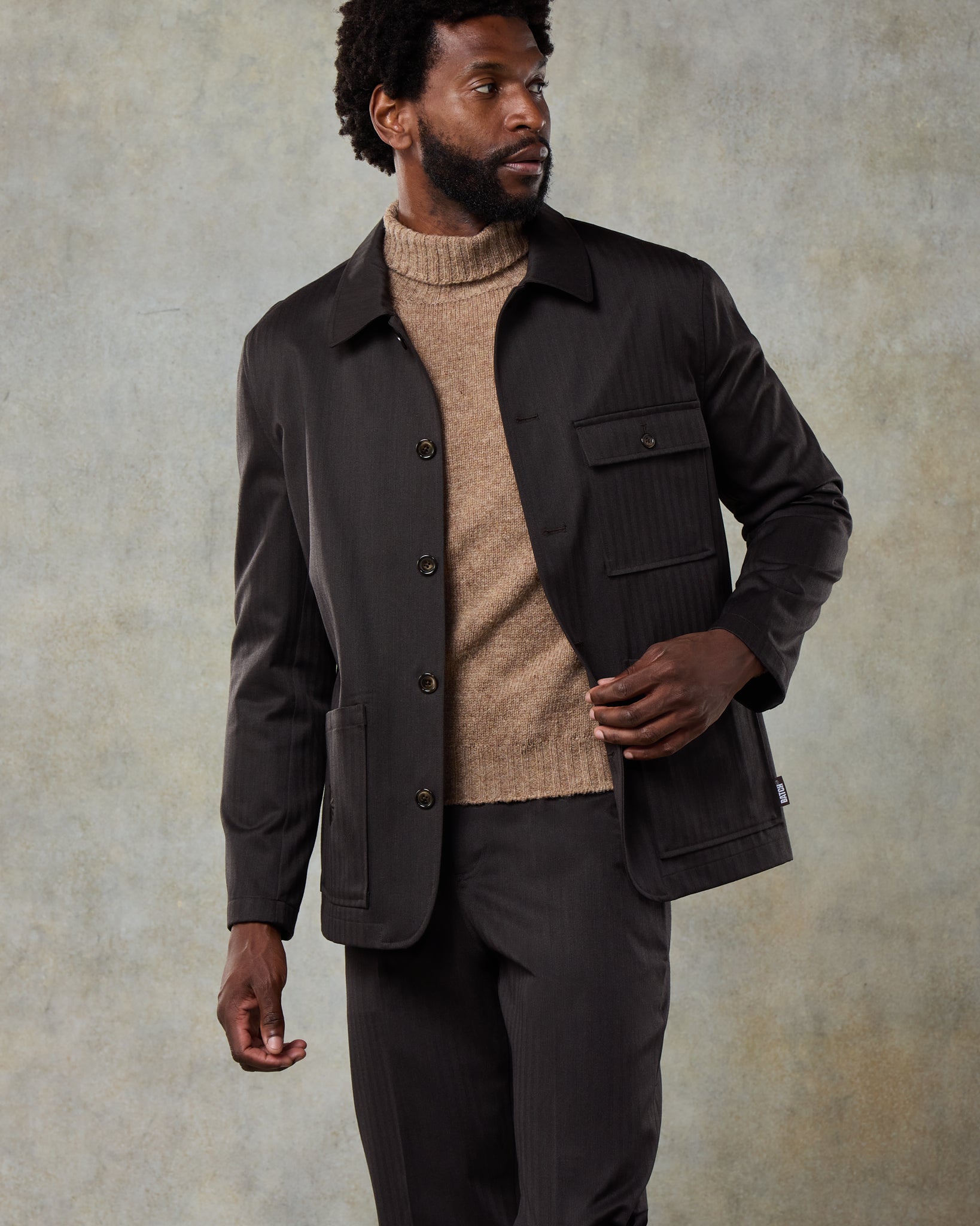 Mens Dark Chocolate Wool Herringbone Jacket