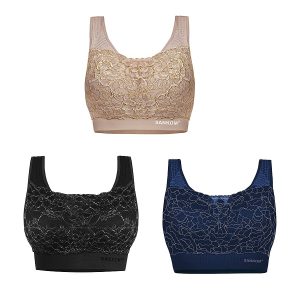 3 Piece Set - SANKOM SWITZERLAND Patent Classic with Lace Bra (Size XS - 6) Including Black/Silver Navy/Silver & Beige/Gold
