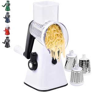 Rotary Cheese Grater Vegetable & Fruit Slicer 3-in-1 with Slicing Shredding and Grating Blades - Red