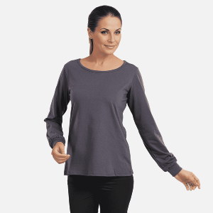 100% Cotton Single Jersey Loungewear Long Sleeve T- shirt in Black