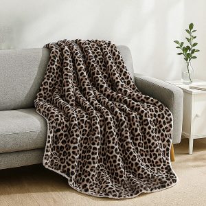 Faux Fur Super Soft Leopard Print Sherpa Blanket - Beige & Multi