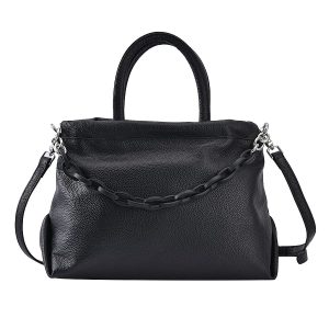 Genuine Leather Crossbody Bag with Chain - Apricot