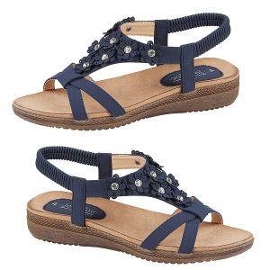 Jo & Joe Naples Cross Over Floral Embellishment Slight Wedge Sandal