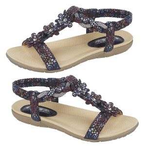 MUSTIQUE Ladies Floral Open Toe Sandal - Navy
