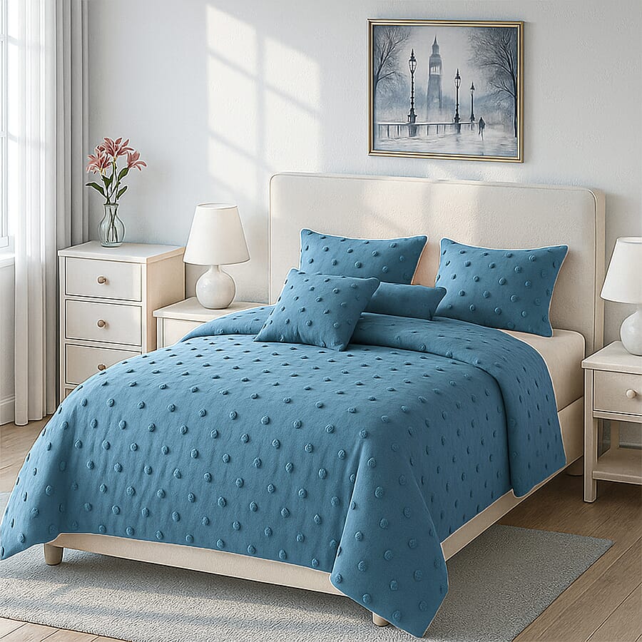 6-Piece Bedding Set - Comforter Fitted Sheet Pillow Cases Cushion Covers - Blue (Double)