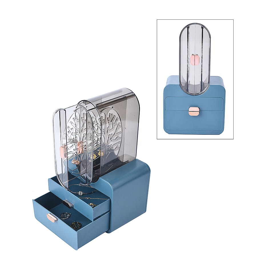 Portable Transparent Earrings Display Jewellery Organiser with 2 Drawer - Blue