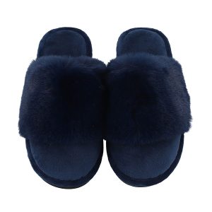Rabbit Faux Fur Slipper with Waterproof TPR Proctection - Navy Blue