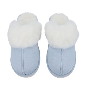 Super Soft Seude Faux Fur Slippers with Waterproof TPR Sole - Grey