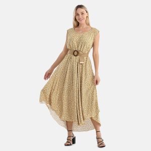 Tamsy - Printed Umbrella Dress with Belt