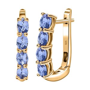TJC - Tanzanite December Birthstone Hoop Earrings in 18K Vermeil Yellow Gold Over Sterling Silver