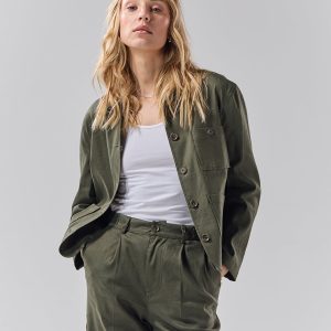 Womens Bottle Green Linen Jacket