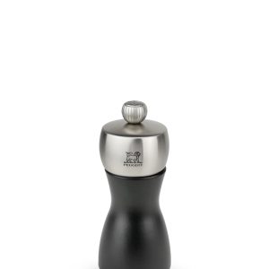 Manual pepper mill, beech wood and stainless steel, black, 12 cm Fidji