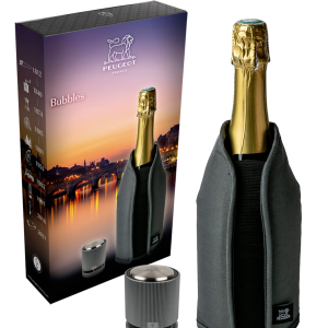 Gift box – Frizz Cooling Sleeve Grey Finish and Line Carbon Champagne Stopper Bubbles