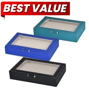 Portable Anti Tarnish Lining Jewellery Box with Glass Window (Size:26.7x17.8x5.5Cm) - Beige