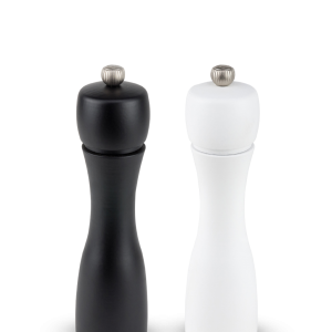 Set of Manual Beechwood Salt and Pepper Mills in Black and White, 20cm Tahiti