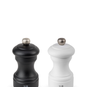 Duo of Manual Beechwood Salt and Pepper Mills in Black and White, 10cm Bistro