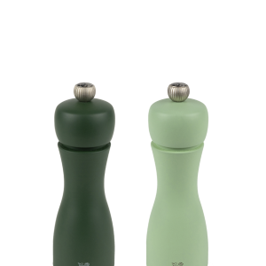 Set of Manual Beech Wood Salt and Pepper Mills in Moss Green & Mint Green, 15cm Tahiti