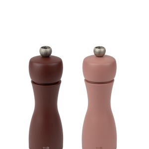 Set of Manual Beech Wood Salt and Pepper Mills in Cocoa & Hazel, 15cm Tahiti