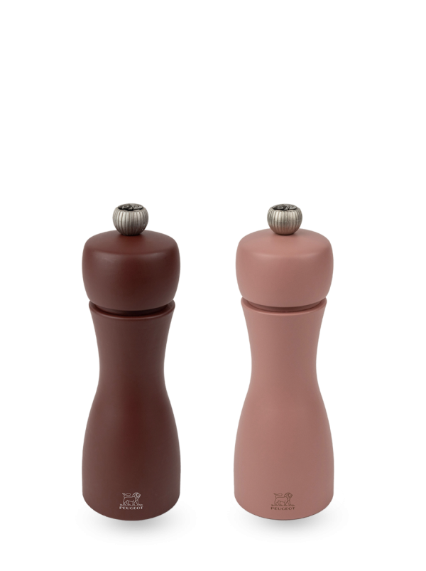 Set of Manual Beech Wood Salt and Pepper Mills in Cocoa & Hazel, 15cm Tahiti
