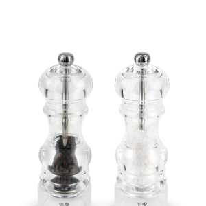 Duo of manual salt and pepper mills, acrylic, 18 cm Nancy