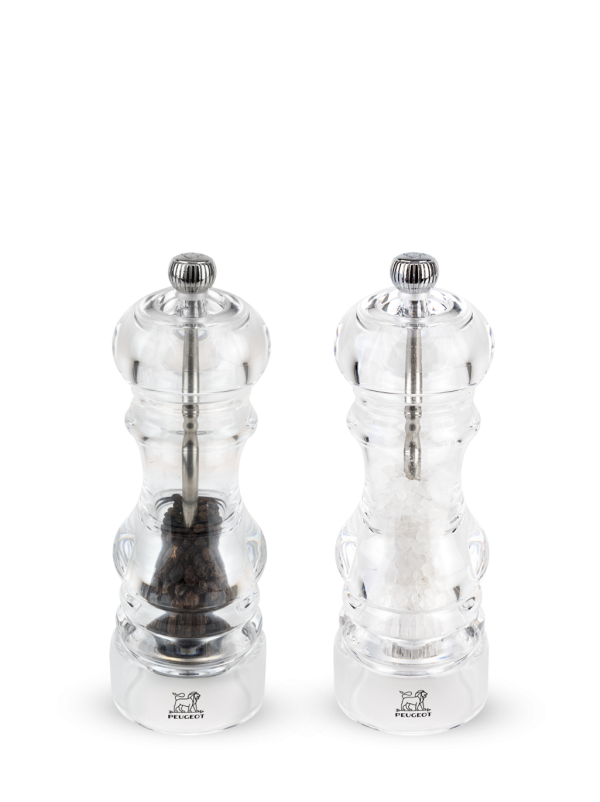 Duo of manual salt and pepper mills, acrylic, 18 cm Nancy