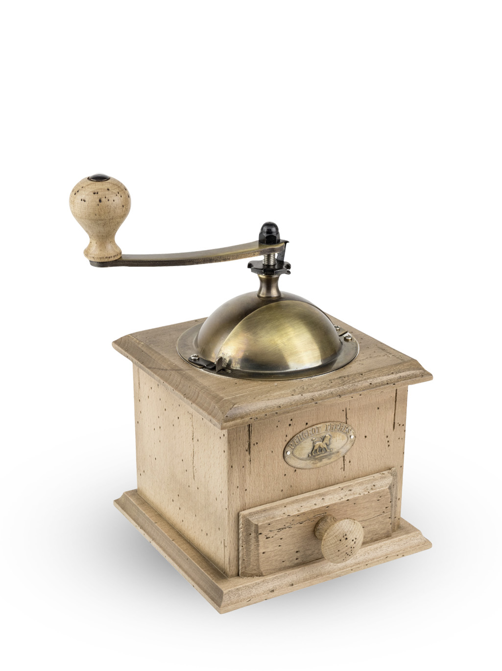 Manual coffee mill in hand-aged beechwood, 21cm Antique