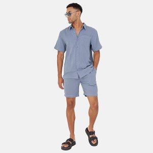 Brave Soul Pure Cotton Mens Short Sleeved Natural Crimp Effect Shirt with Regular Collar