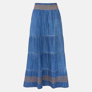 100% Cotton Denim Tiered Skirt