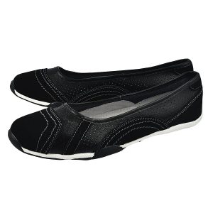 Down To Earth Ladies Dot Leather Ballerina Pump Shoes - Black