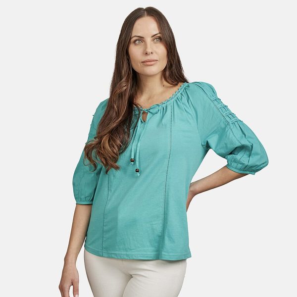 Mudflower Tie Front Gypsy Top - Green