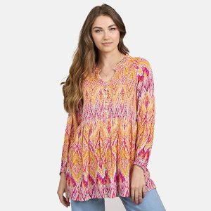 Mudflower Diamond Printed Blouse with Long-sleeve