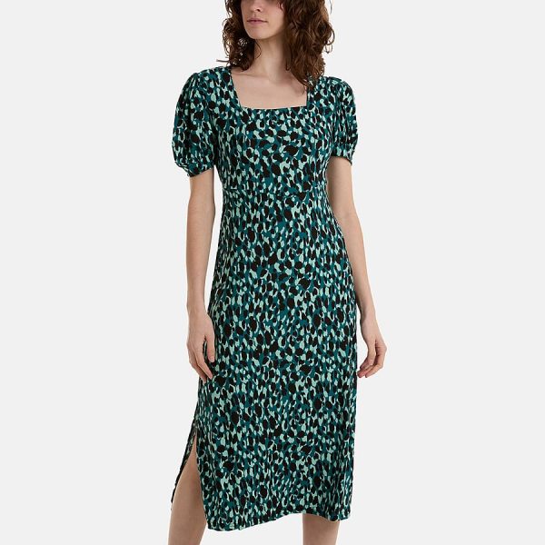 Paramour Printed Square Neck Midi Dress with Puff Sleeves