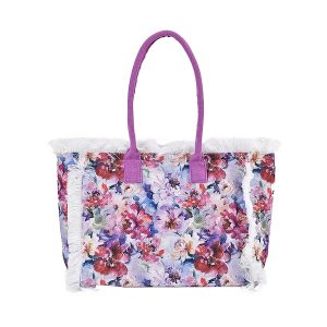 Floral Pattern Fringed Tote Bag with Handle Drop