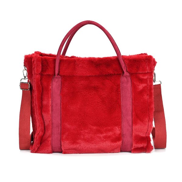 Faux Fur Plush Tote Bag with Handle Drop