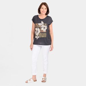 LTOP 1252 Grey-Flower Print T-Shirt