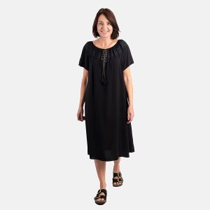 Pure and Nature Woven Tie Front Midi Dress